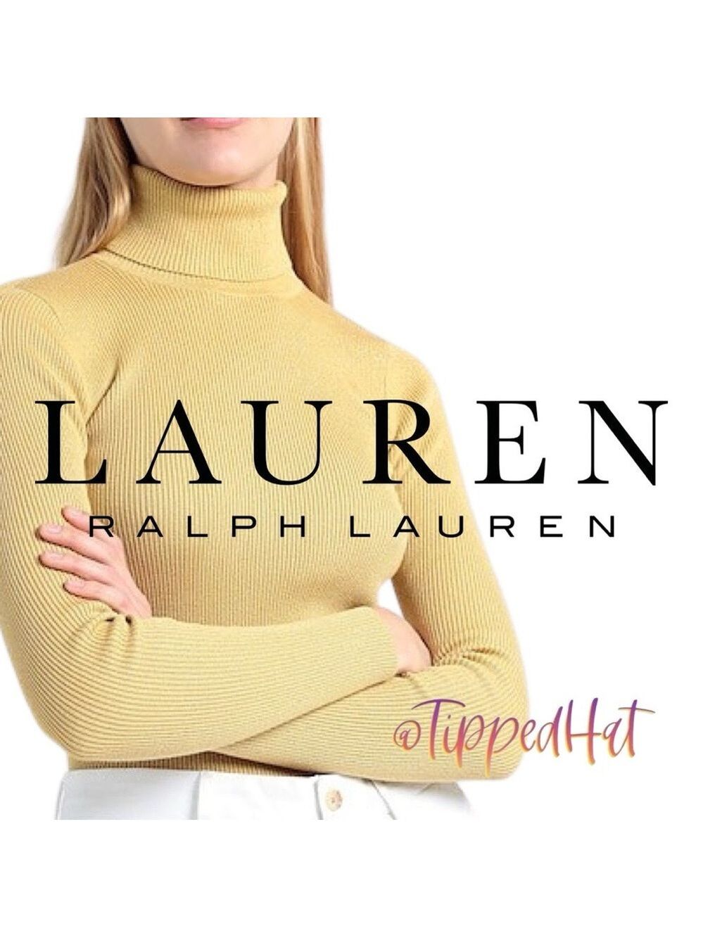 NWT $100 LAUREN Ralph Lauren Gold Ribbed Knit Turtleneck w/Hint of Metal…
